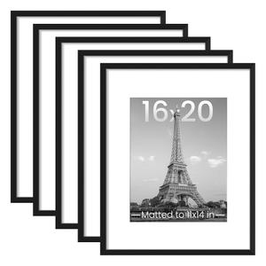 upsimples 16x20 Picture Frame, Gallery Wall Frames Set of 5, Black | Poster Frame Collage Wall Decor, 11x14 Picture Frame with Mat for Family, Baby, Hallway, Christmas
