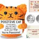 Positive Crochet Animals, Pocket Hug Crochet Cat Emotional Support Good Luck Gifts for Thank You,Lucky Charm Exam, Get Well Soon Gifts for Women Men