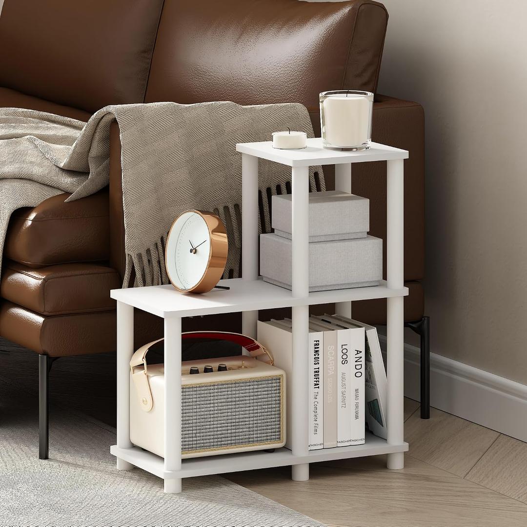 Furinno Turn-N-Tube Toolless Assembly 5-Tier White Book Shelf, Corner Shelf, Open Shelves, for Organization and Storage, Living Room, Garage, Home Office, Plain White