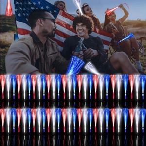 72 Pack Red Blue White Fiber Optic Wands Glow Fiber Wands Bulk LED Light Up Wands with 3 Flashing Modes LED Flashing Sticks for July 4th Halloween Christmas Hawaii Carnival Wedding Birthday