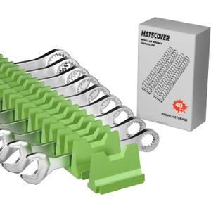 40PCS Modular Wrench Organizer Wrench Holder - Wrench Tool Organizers for Tool Drawer Storage, Wrench Storage Set with Metric & SAE Label, Wrench Rack Tool Gift for Professional Mechanics Men, Green