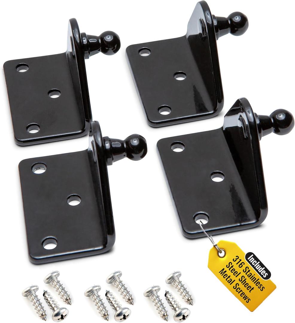 10MM Ball Stud Mounting Black Bracket for Gas Struts - Heavy Duty Lift Support Shock Brackets with Stainless Steel Screws - Ideal for Spring Hood Struts & Closer Piston Prop Mounts  x4 Angled