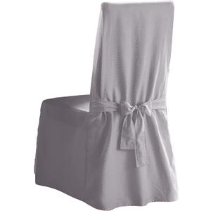 SureFit Cotton Canvas Dining Chair One Piece Slipcover, Full Length Skirt and Back Ties, Relaxed Fit, High Back Armless Chair Cover, Gray Color (Grey)