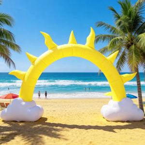 10 Ft Summer Sun Inflatables Arch Giant Sun Inflation Arch with LED Light Sunshine Theme Blow Up Archway for Summer Birthday Baby Shower Tropical Beach Pool Party Yard Lawn Blow-Up Backdrop Decor