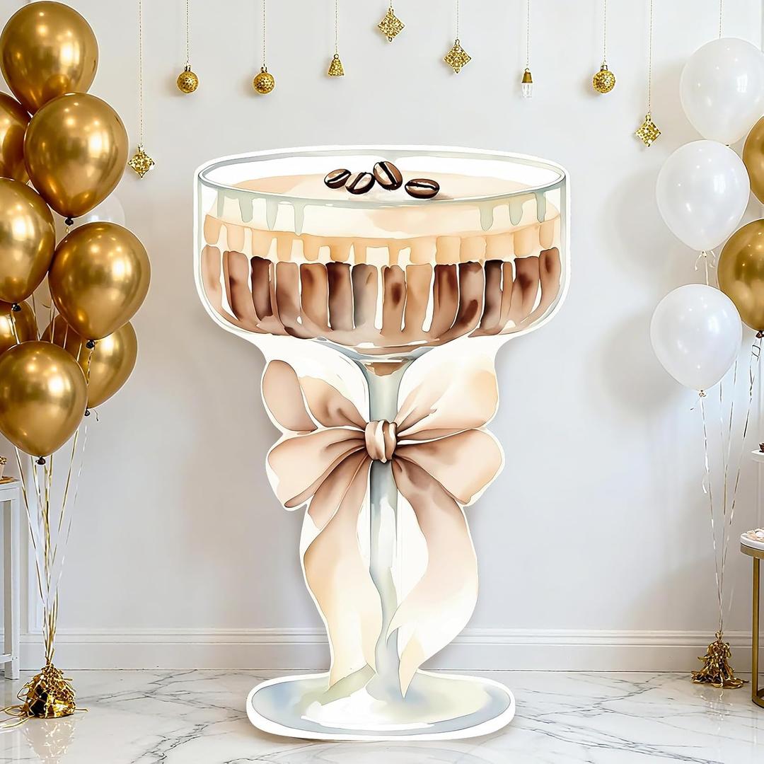 4ft Large Espresso Martini Bow Cardboard A Tini Bit Older Birthday Cutout Stand Martini Coffee Backdrop Decorations for Bar Women Bachelorette Bridal Shower Party Decor