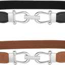 JASGOOD Women Skinny Elastic Belt for Dresses,Thin Retro Stretch Waist Belt with Golden Buckle (M Belt Length 31in,Up to 35in, A-black+brown(silver Buckle))