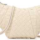 Woven Small Crescent Purse Small Crossbody Bags Mini Crescent Crossbody Bags for Women Woven Croissant Phone Purse (White)