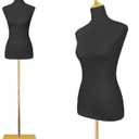 EaseHome Mannequin Body Female Mannequin Torso,Height Adjustable Black Leather Dress Forms for Sewing,Model Display Body Stand with Metal Bracket for Clothing Dress Jewelry Display