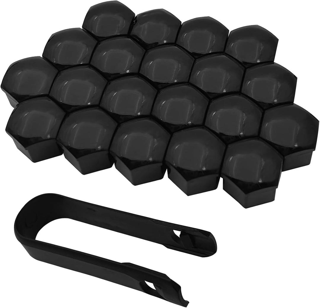 20PCS Lug Nut Covers, 17mm Hexagonal Nut Covers with Removal Tool, Car Wheel Nut Caps, Wheel Center Bolt Caps, Universal for Most Car Lug Nut Caps, Automotive Exterior Accessories (Black)