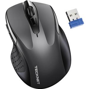 TECKNET Wireless Silent Mouse, Quiet Click Mouse, 2.4G Optical Computer Mouse, 6 Adjustable 4000 DPI, Cordless USB Mouse for Laptop, Chromebook - Dark Grey