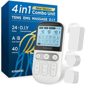 4 in 1 - D.I.Y & Tens Unit & EMS & Massage Muscle Stimulator, Dual Channel TENS Units Therapy Machine for Pain Relief, FDA Cleared Rechargeable Electronic Pulse Massager, with 12pcs Electrode Pads