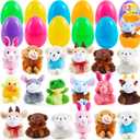 JOYIN 12 Pcs Prefilled Easter Eggs with Plush Toys, Plastic Eggs Filled with Mini Stuffed Plush Toys, Basket Stuffers for Toddlers, Easter Egg Hunt, Party Favors, Classroom Prizes for Kids