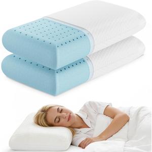 Sweetcrispy Cooling Gel Memory Foam Pillows for Sleeping, Back and Side Sleeper Support, Standard Size-Medium Firm, Bed Pillows for Adults with Washable Cover and Breathable Mesh 2 Pack, White