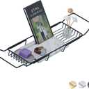 Bathtub Tray Caddy for Luxury Bath Expandable Extra Wide Bath Tub Tray with Natural Marble Tray and Mobile/Tablet Stand, Ideal for Home Spa Lovers(Black + Jazz White)