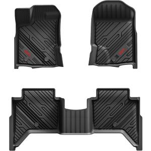 3W Floor Mats Fit for Ford Ranger 2020 2021 2022 2023, TPE All Weather Floor Liner for Ford Ranger Super Crew Cab,1st & 2nd Row Full Set Custom Fit Car Mats Accessories