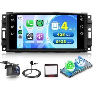Orderich 4G+64G Car Radio for Jeep Wrangler JK 2007-2018 Dodge Ram 1500 2008-2012 with Wireless CarPlay Android Auto, 7 Inch Android Car Stereo GPS Navigation WiFi SWC Bluetooth FM with Backup Camera