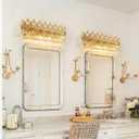 TOCHIC Bathroom Vanity Light Fixtures Over Mirror 4 Lights Gold Crystal Bathroom Wall Light Fixtures Indoor Dimmable, Farmhouse Vintage Sconces for Mirror Cabinets, Powder Room, Bedroom, 24.5 L