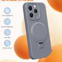 Liquid Silicone Case for iPhone 15 pro MAX with Magnetic Ring Stand, Upgraded Camera Lens Protection, Mil-Grade Drop Shockproof, Anti-Scratch Microfiber Lining Silicone Case (Gray)