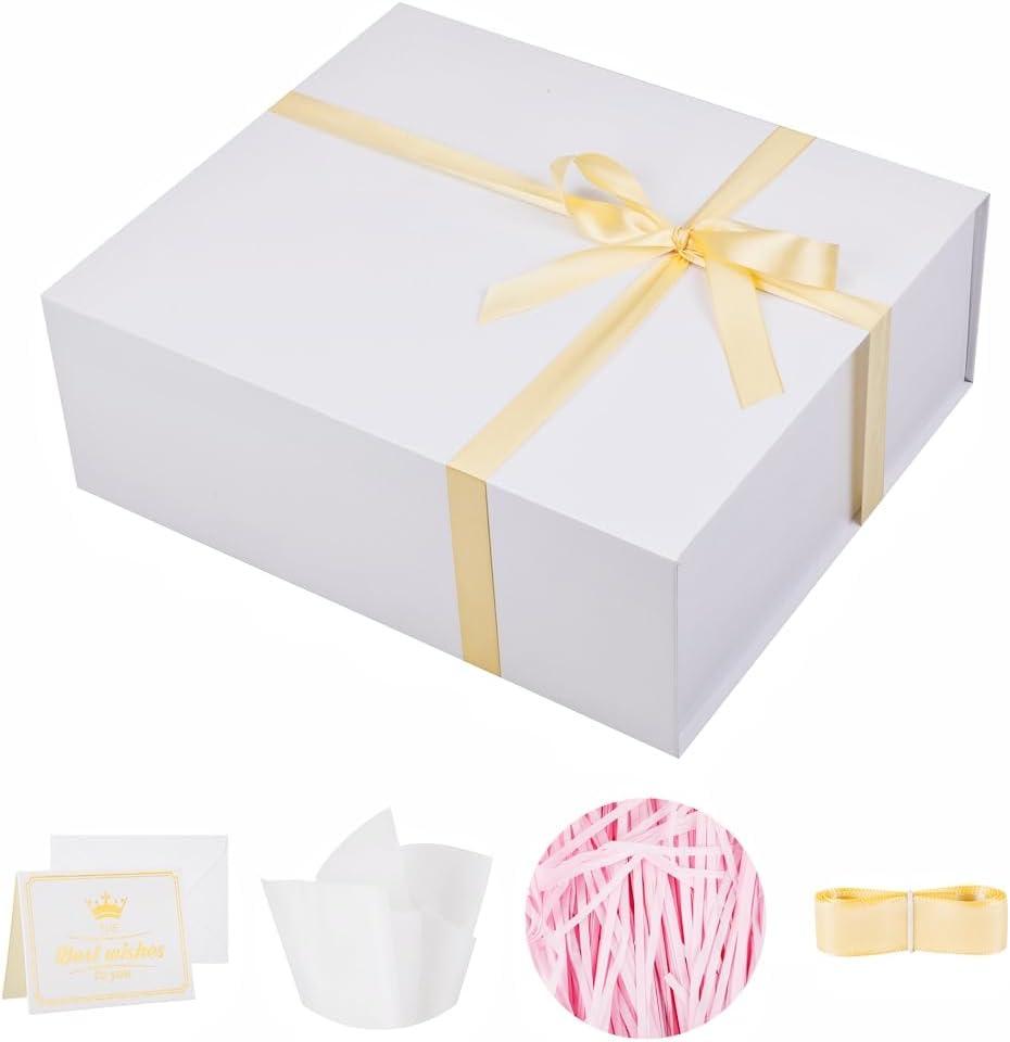UoeRing 1 Extra Large White Gift Box 17x14.5x6 inch Luxury Gift Box for Presents with Magnetic Closure Lid Collapsible,Birthday,Christmas,Contains Card, Ribbon,Tissue Paper,Shredded Paper Filler