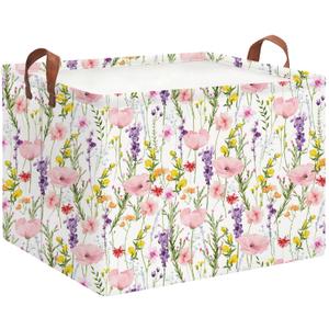 HKEC Rectangle Storage Basket with Handles,Collapsible Storage Bin,Books Box,Gift Basket(Flowering Shrubs)