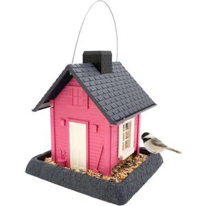 North States Village Collection - Fiesta Pink Cottage Bird Feeder: Hanging Bird Feeder for Outdoors, Holds 5 Pounds of Seed