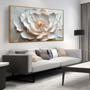 White and Pink Flower Pictures Wall Decor for Office Women - Modern Wall Art for Living Room - Wooden Framed Wall Art for Bedroom Size 29" x 59"