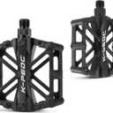 GPMTER Bike Pedals 9/16 for MTB, Mountain Road Bicycle Flat Pedal, with 16 Anti-Skid Pins -Universal Lightweight Aluminum Alloy Platform Pedal for Travel Cycle-Cross Bikes etc (Black)