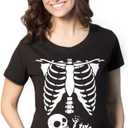 Maternity Skeleton Baby Monster Pumpkin T Shirts Funny Cute Pregnancy Halloween Tees (Small, Black)