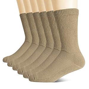 +MD Non-Binding Diabetic Socks for Men Women-6 Pairs Medical Circulatory Crew Socks with Cushion Sole Brown, Size 13-15