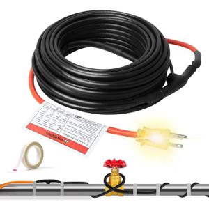 Trusted Heating Cable for Pipe Freeze Protection, Self-Regulating Pipe Heating Tape for Metal and Plastic Pipes, Energy-Saving Water Pipe Heat Cable Keeps Water Flowing at -40F, 3Ft, 120V