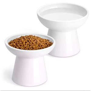2pcs Ceramic Elevated Cat Bowls, White
