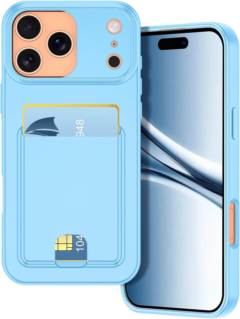 Petocase for iPhone 17 Pro Wallet Case Card Holder Slot Ultra Slim Fit Flexible TPU Gel Rubber Soft Skin Silicone Protective Phone Case Cover for Apple iPhone 17 Pro 6.3 inch Light Blue