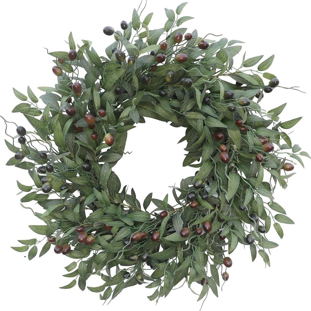 Olive Wreath 26 Inch Wreaths for Front Door with Purely Handmade Realistic Dense Olive Leaf Olive Berry, Elegant Home Decor Wreath Ideal for Front Door, Hallways, Any Area You Want to Brighten