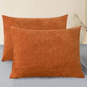 CaliTime Fall Throw Pillow Covers Decorative 20 X 25 Inches Pack of 2 Cozy Chenille Standard Pillow Shams Cases for Couch Sofa Bed Living Room Home Burnt Orange