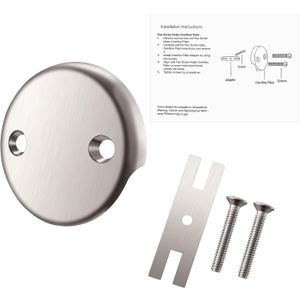 2-Hole Bathtub Overflow Cover Plate with Adapter, Brushed Nickel, Installation Hardware Included (Brushed Nickel)