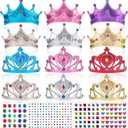 17 Pcs Princess Party Crowns Set Kids Party Supplies Tiaras Making Kit with Diamond Stickers for Little Girls Gifts
