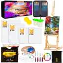 Premium Acrylic Art Paint Set | 62-Piece Professional Artist Painting Supplies Kit w/Wooden Tabletop Easel, Paints, Brushes, Knives, Palettes, Canvases & More, for Adults, Kids, Hobbyists & Beginners