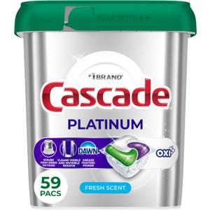 Cascade Platinum + Oxi Dishwasher Pods, Dishwasher Detergent, Dish Detergent Soap, Fresh, 59 Count