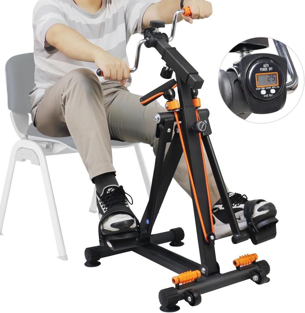 Arm and Leg Pedal Exerciser for Seniors - Seated Pedal Exerciser with Leg Swing Exercise, Arm Rope Pull Exercise&Foot Massage, Stroke Recovery Pedal Exercise Equipment for Elderly, with Digital Display