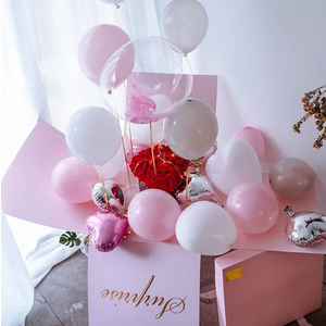 Birthday Surprise Box for Women Explosion Gift Box Balloon Box - 19x19x19 inches for Marriage Proposal Birthday Party Christmas Any Surprise Event (Pink box + Balloons)