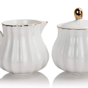 Sweejar Royal Ceramic Sugar and Creamer Set, 3 Piece Set with Cream Pitcher, Sugar Bowl, Sugar Set with Lid & Spoon, Coffee Serving Set Wedding Gift(White)
