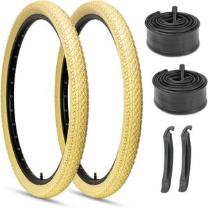 Hycline 26x2.125 Cruiser Bike Tires Set: 2-Pack 26-inch Premium Butyl Rubber High-Performance Folding Replacement Bicycle Tires for Beach Cruiser and Urban Commuting Bicycle (Cream)