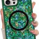 Magnetic for iPhone 13 Pro Case, Luxury Colorful Abalone Shell Phone Case for Women Men, Compatible with MagSafe, Cute Sparkle Glossy Shockproof Protective Cover, Emerald Green