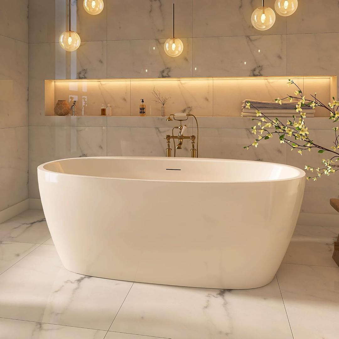 Adecab 67" Acrylic Free-standing Bathtubs for Bathroom, Soaking Tub, Stand Alone Tub, UPC Certified Slotted Overflow and Pop-up Drain, Tap Deck Bathtub (67"(Lustre White))