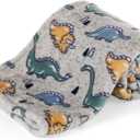 Berkshire Velvetloft Baby Blanket Warm Fleece Nursery Throw, Toddler Blanket for Crib, Stroller, and Travel, Ideal Newborn Baby Gift, Dino Walk Grey Multi, 30 in x 40 in