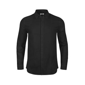 Jekaoyi Men's Summer Casual Cotton Linen Shirts Buttons Down Long Sleeve Solid Plain Beach T Shirts, Black, XS