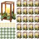 60 Pcs/20 Set Wooden Wedding Lantern Centerpiece,Wooden Centerpieces for Tables-with 20 Holders 20 Candles 20 Wreaths for Rustic Table Decoration Country Barn Wedding Party (Brown)
