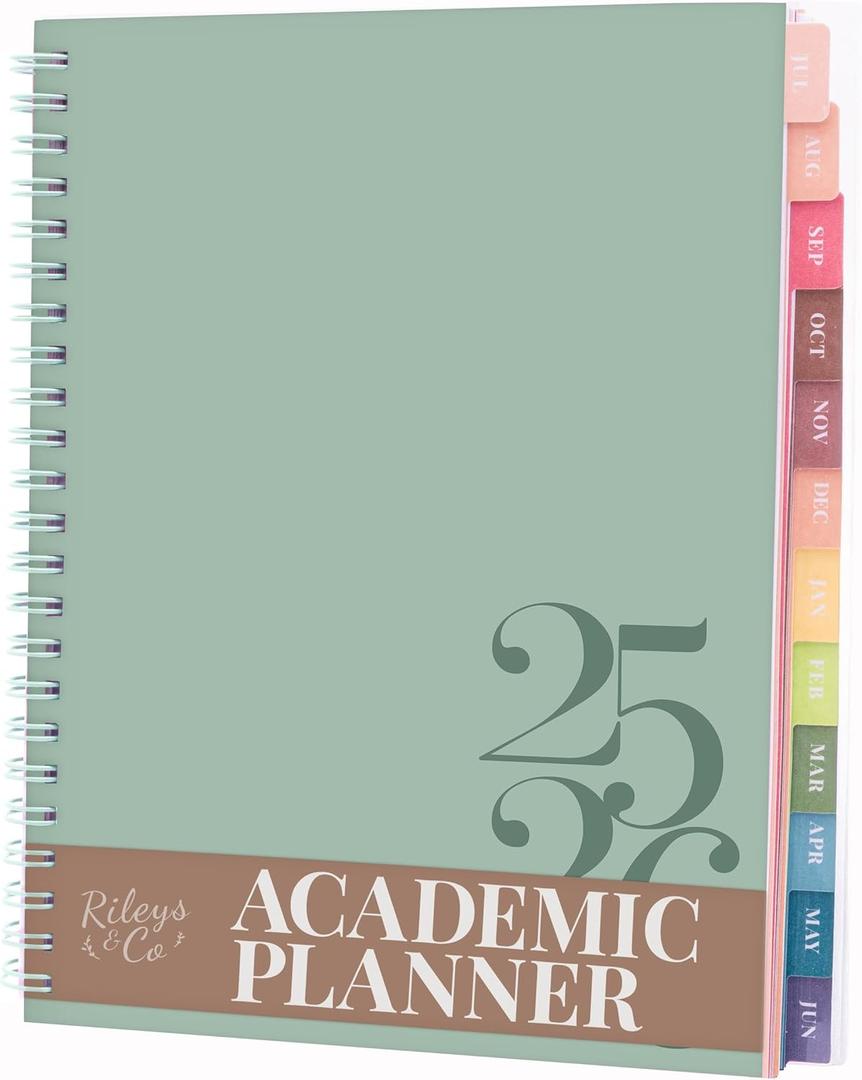 2 x Rileys Academic Planner 2025-2026, Daily, Weekly & Monthly Planner, July 2025 - June 2026, Student Notes Pages, Twin-Wire Binding, Weekly Agenda for School & Work (8 x 6-Inches, Green, Classic)
