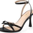 Ankis Black White Heels Bow Heel 3IN Strappy Kitten Heels for Women Ankle Strap Open Toe Wedding Bridal Dress Shoes Sandals 8