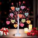 [Timer] Valentines Day Decoration 24 Inch Valentines Decor Tree Light with 12 Heart Ornaments, USB/Battery Operated Valentines Day Decor Lighted Tree, Valentines Day Decorations for Home Table Bedroom